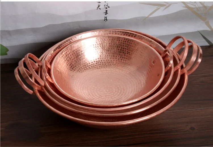 Pure Copper Handmade Frying Pan Cookware Pot Purple Double Handle Cooking