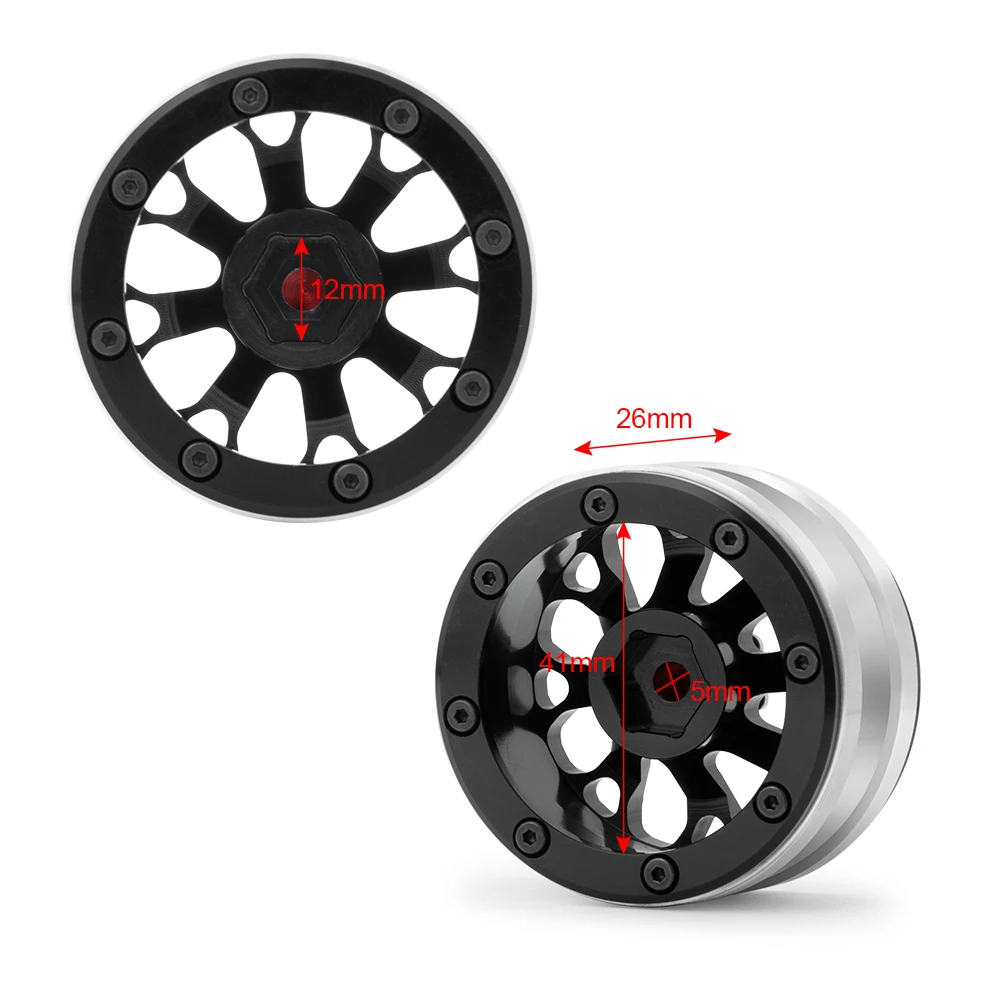 AXSPEED 4PCS 1.9 Beadlock Wheels Rims Metal Wheel Hub for 1/10 Axial SCX10 TAMIYA CC01 D90 D110 TRX4 TRX6 Upgrade Parts