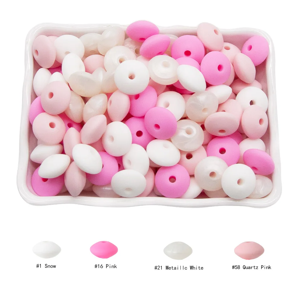 Cute-Idea 20pcs Silicone Lentil Abacus Beads 12mm Baby Rodent Beads DIY Pacifier Chain Teething Toys Accessories Baby goods