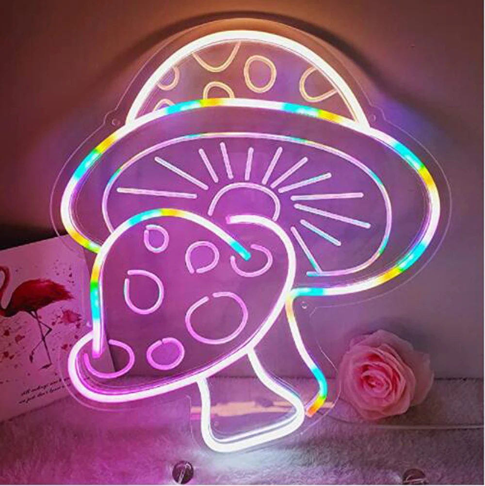 Nhiều Màu Sắc Hình Nấm Neon Ký Tùy Chỉnh Thủ Công Kính Thực Ống Trẻ Phòng Ngủ Nhà Khách Sạn Thẩm Mỹ Trang Trí Phòng Hiển Thị Tặng 17 "X 14"