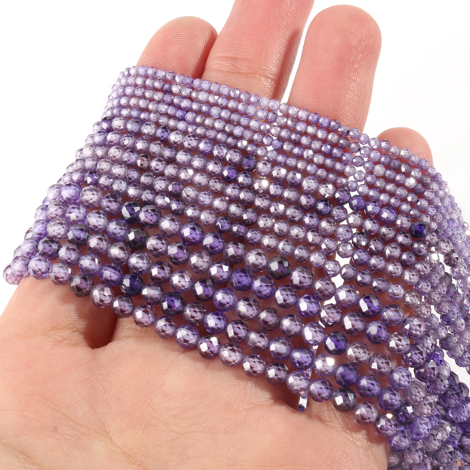 Natural Faceted Zircon Beads 2 3 4mm Purple Cubic Zirconia Rhinestone Spacer Beads For Jewelry Making Diy Charm Handmade 15''