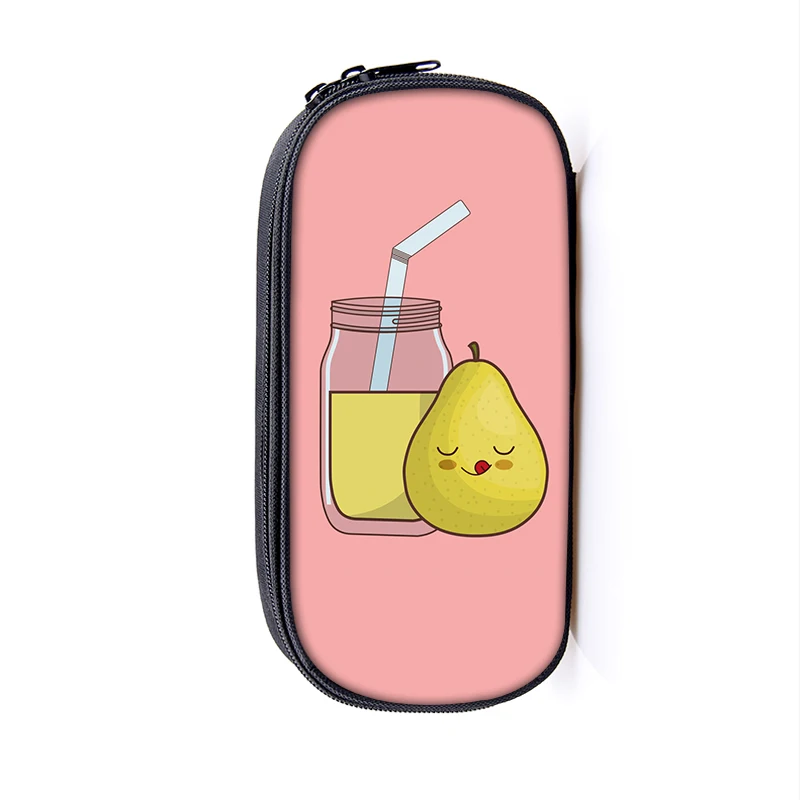 Avocado Printed Pencil Bag Teenage Study Stationery Storage Box Fruit Watermelon Girl Cosmetic Bag Multifunctional Pencil Case