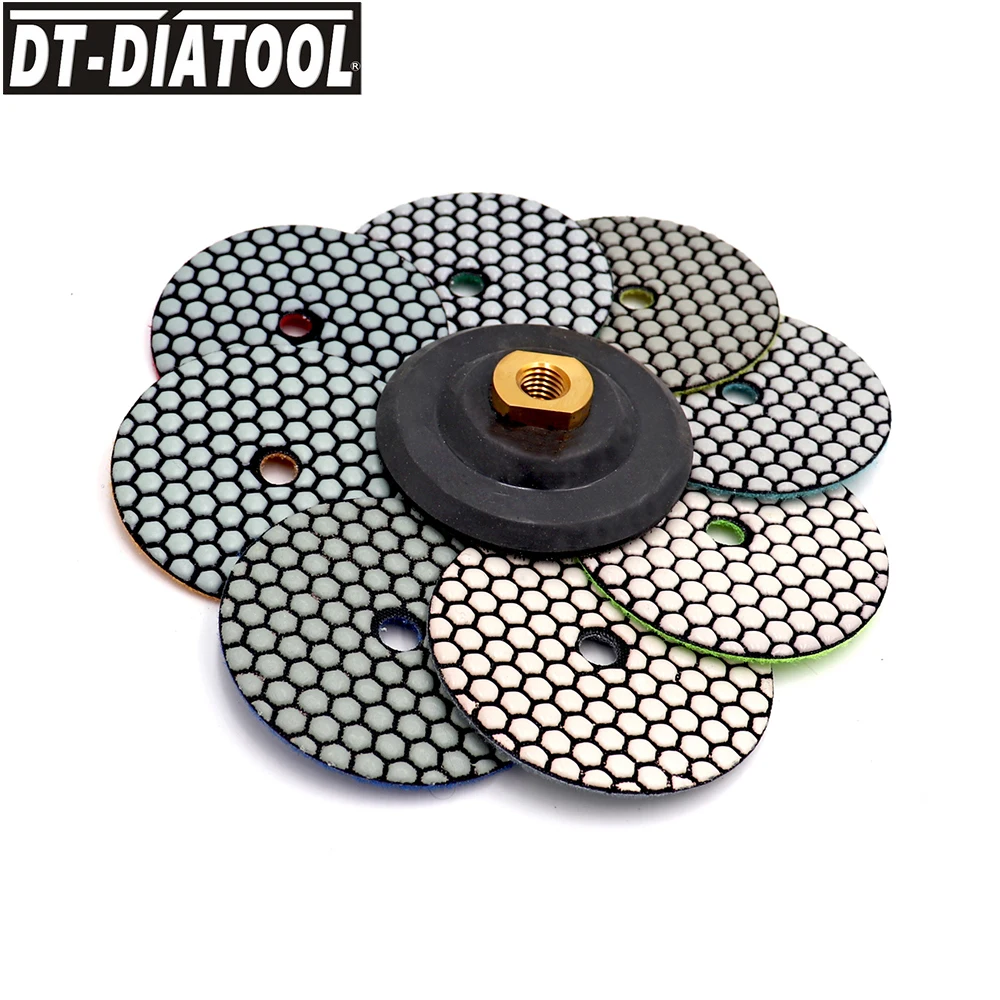 DT-DIATOOL 8pcs/set Flexible Resin Bond Diamond Dry Polishing Pads Sanding Disc For Granite Marble Dia 4"/100mm