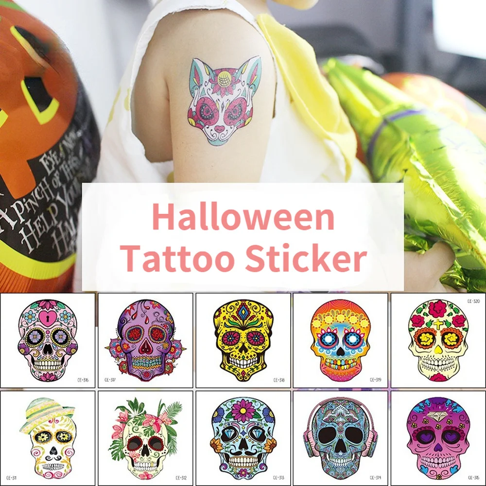 

Waterproof Temporary Tattoo Sticker Halloween Skull Face Arm Stickers Party Devil Funny Tatto Stickers Children's Stickers Taty