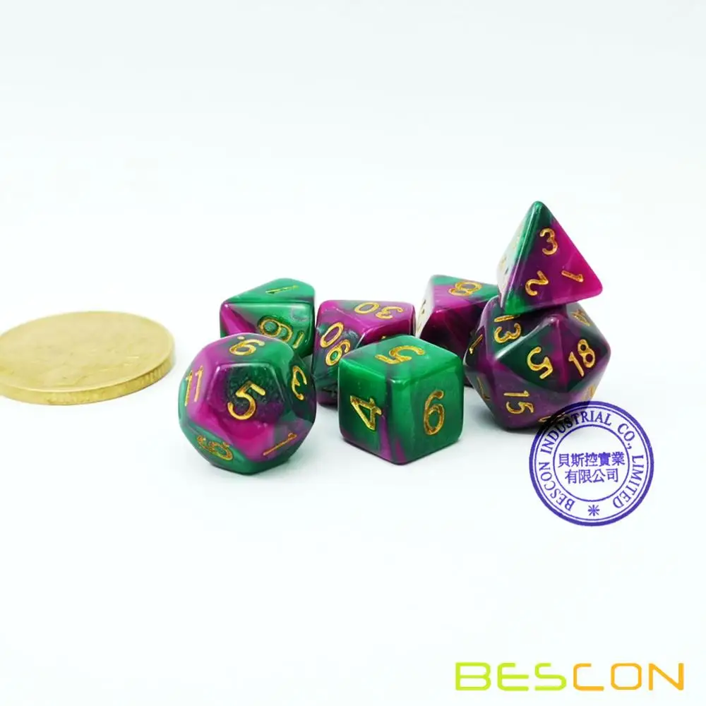 Bescon Mini Two Tone Polyhedral RPG Dice Set 10MM, Small Dice Set D4-D20 in Tube, 7pcs set