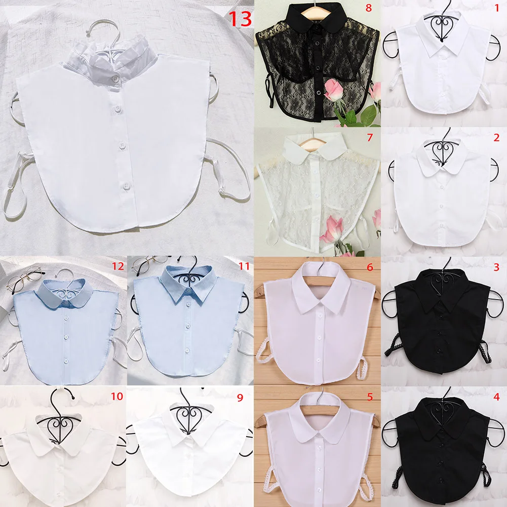 Women Shirt Fake Collar White Black Vintage Detachable False Collar Blouse Lapel Elastic Collar Tie Women Clothes Accessories