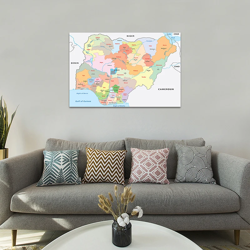 

84*59cm The Nigeria Political Map Wall Art Posters Education Prints Non-woven Canvas Painting Home Decor Classroom Supplies