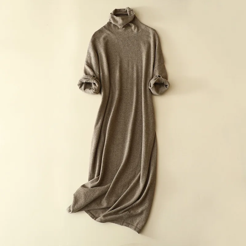 fancy winter new oversized 100% cashmere sweater dresses turtleneck women elegant loose warm jumper