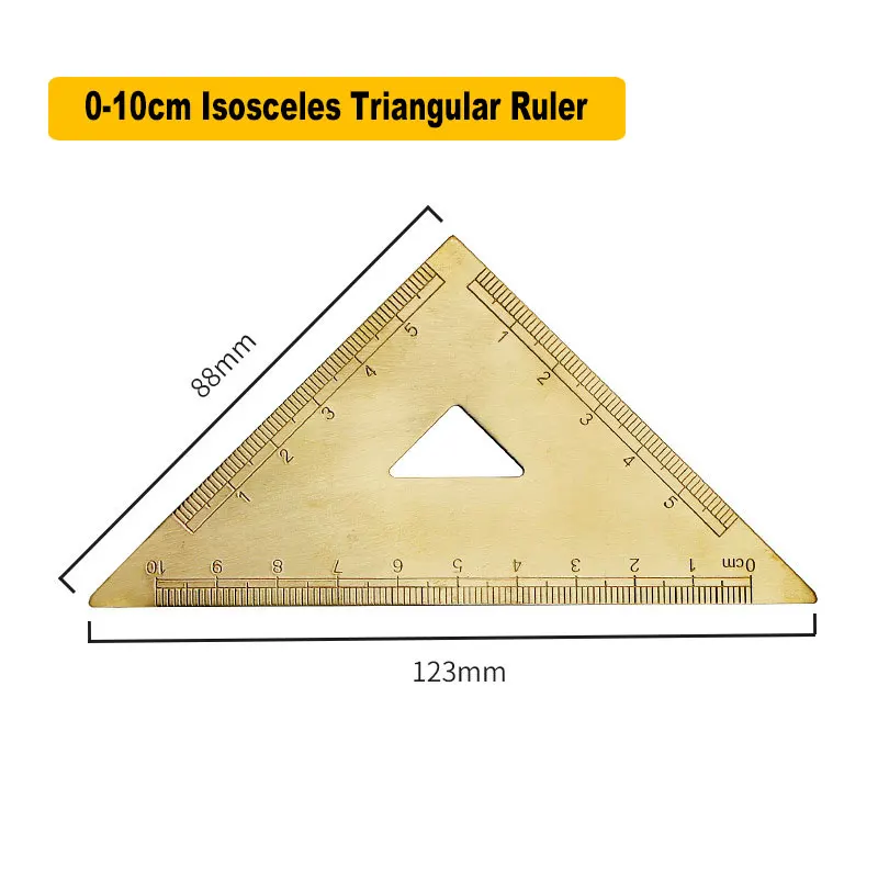 0-10cm Metal Brass Copper Triangular Ruler Office School Right Angle Triangle Ruler Measuring Tool For Math Art Drawing Design