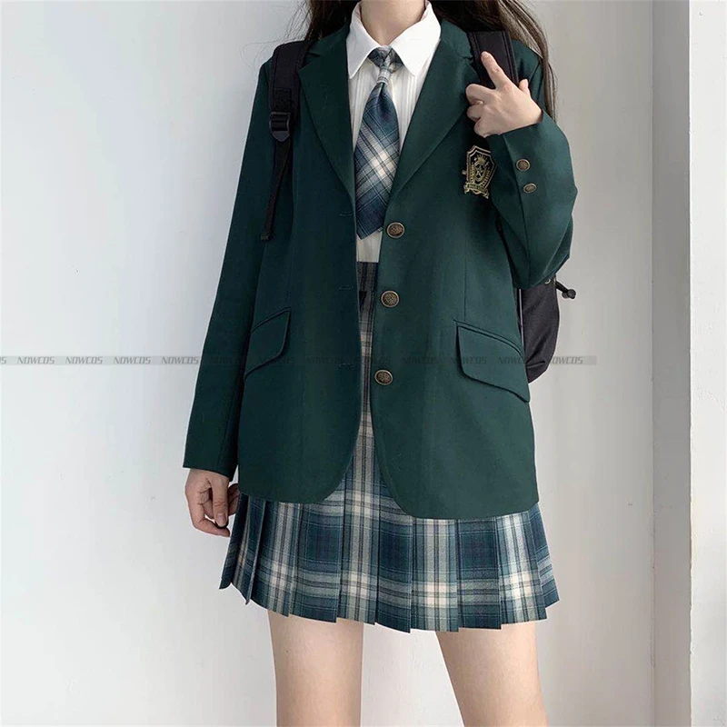 2024 moda primavera autunno JK uniforme giacca tre bottoni giacca stile College studentessa vestito maniche lunghe verde