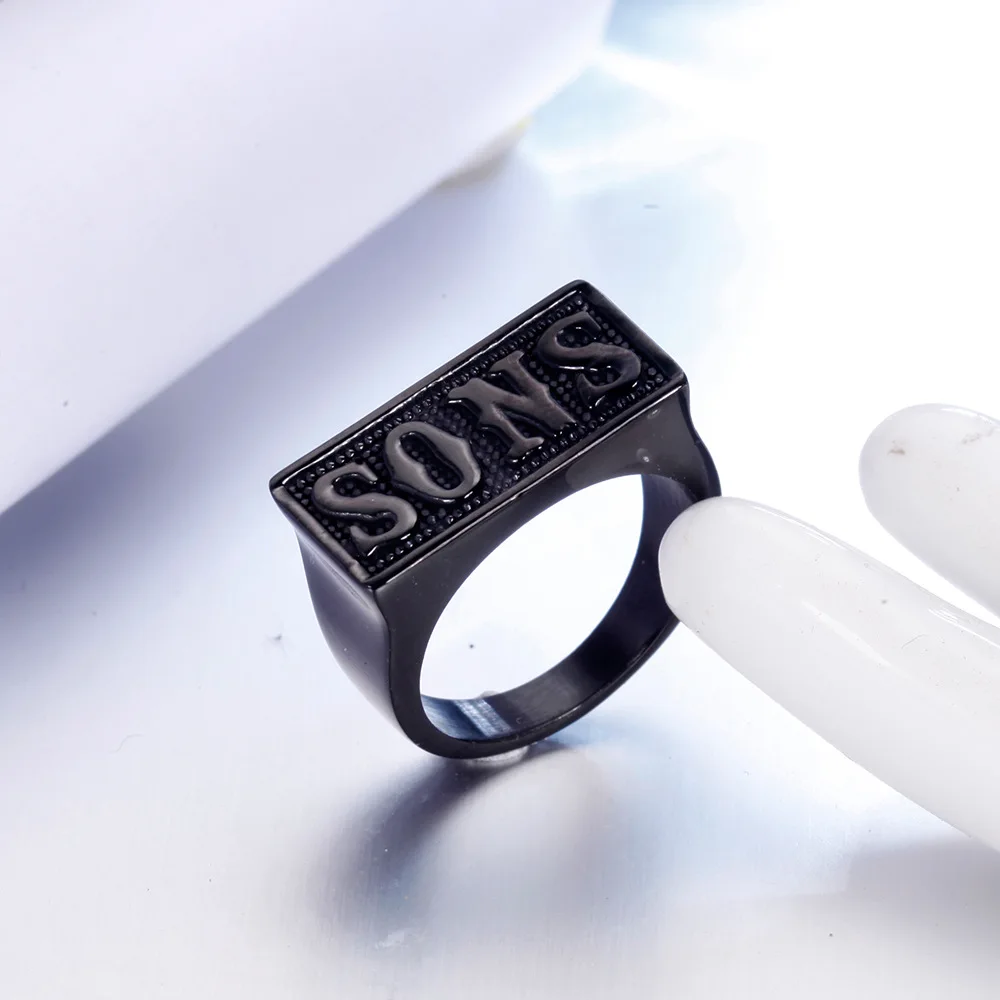 MIQIAO Stainless Steel Titanium Sons of Anarchy Punk English Letter Vintage Rings for Men Women Couple Friends Gift Jewelry Bagu
