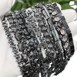 Black Natural Stone Loose Beads Rose Owl Fish Moon Hematite Spacer Bead for Jewelry Making DIY Bracelet Necklace Accessories 15