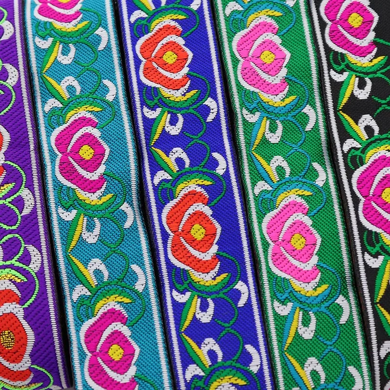 7Yards 3.3cm Vintage Ethnic Embroidery Lace Woven Jacquard Ribbon Trims Geometric Flowers Design For Clothing Straps Accessory