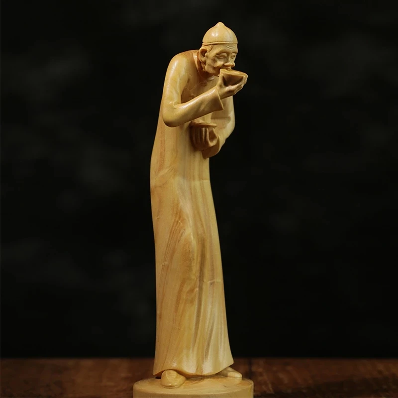 Boxwood 15cm 20cm Traditional Beijing Elder Sculpture Wood Carving Chinese Cultural Statue Traditional Beijing Figure Home Decor