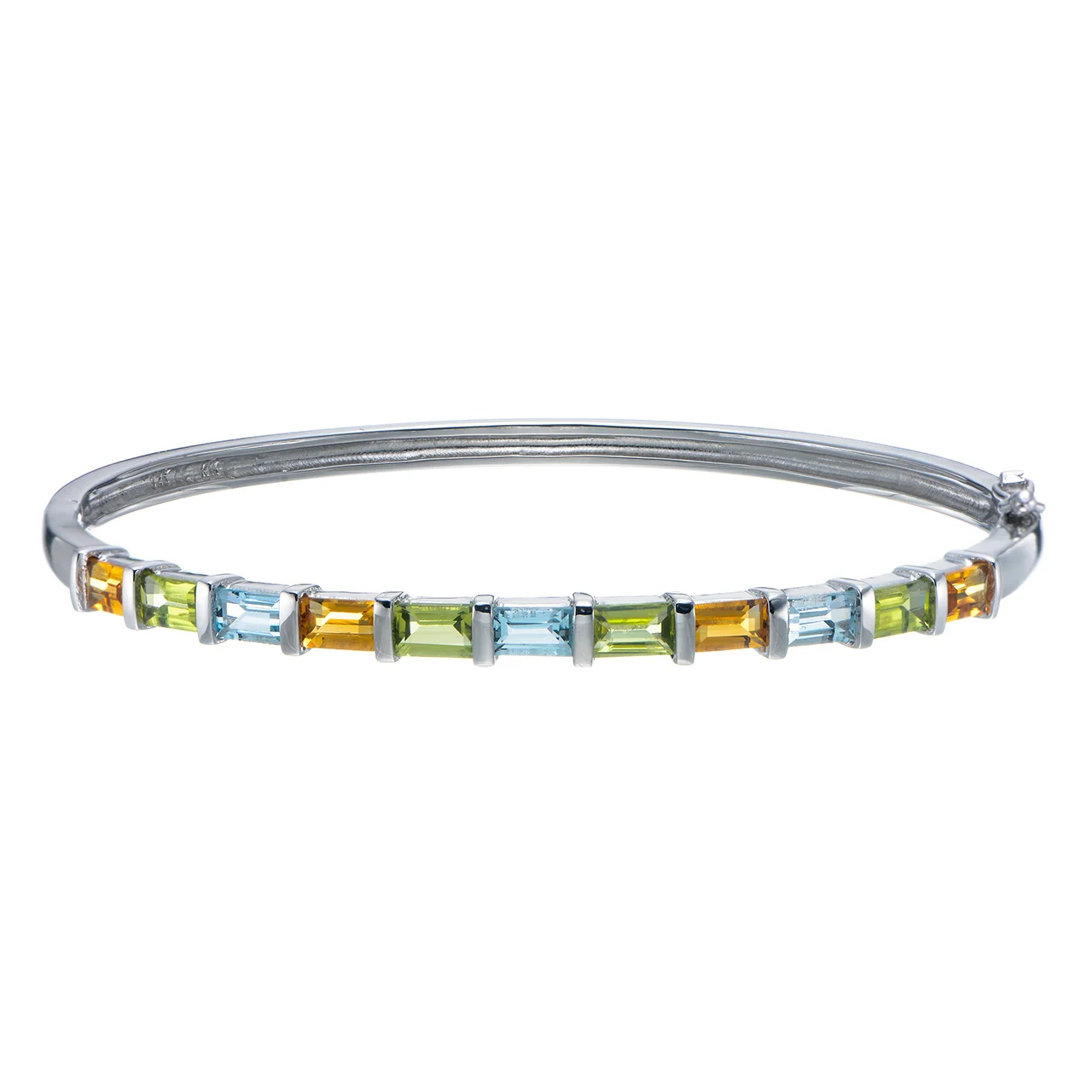 Sky Blue Topaz and Citrine and Yellow Lemon Quartz Rhodium Over Sterling Silver Bangel. bangles gemstone minimalist jewelry