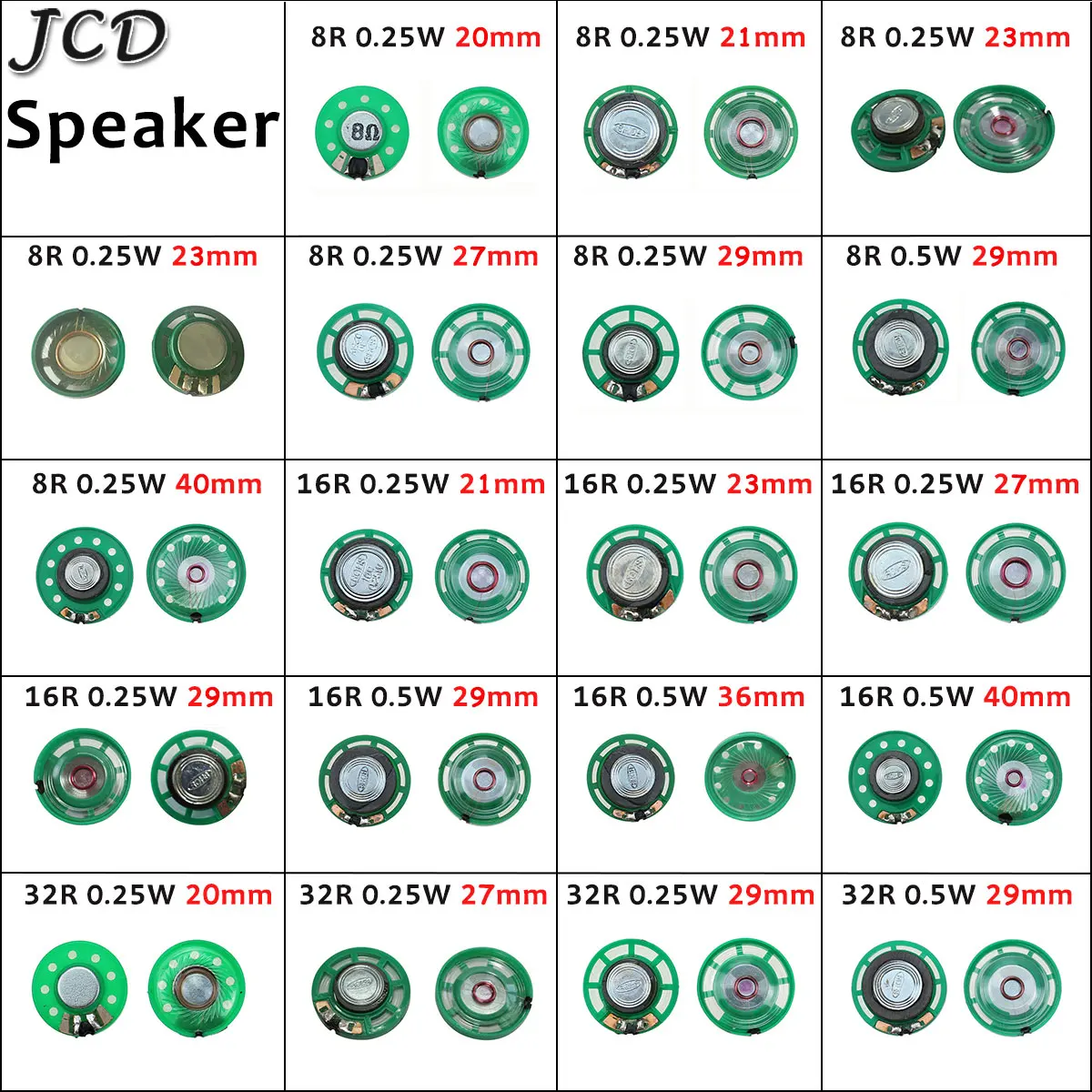 JCD 1pcs Ultra-thin speaker Doorbell horn Toy-car horn 8/16/32 ohms 0.5W 0.25W 8R 16R 32R speaker 20 21 23 27 29 mm Diameter