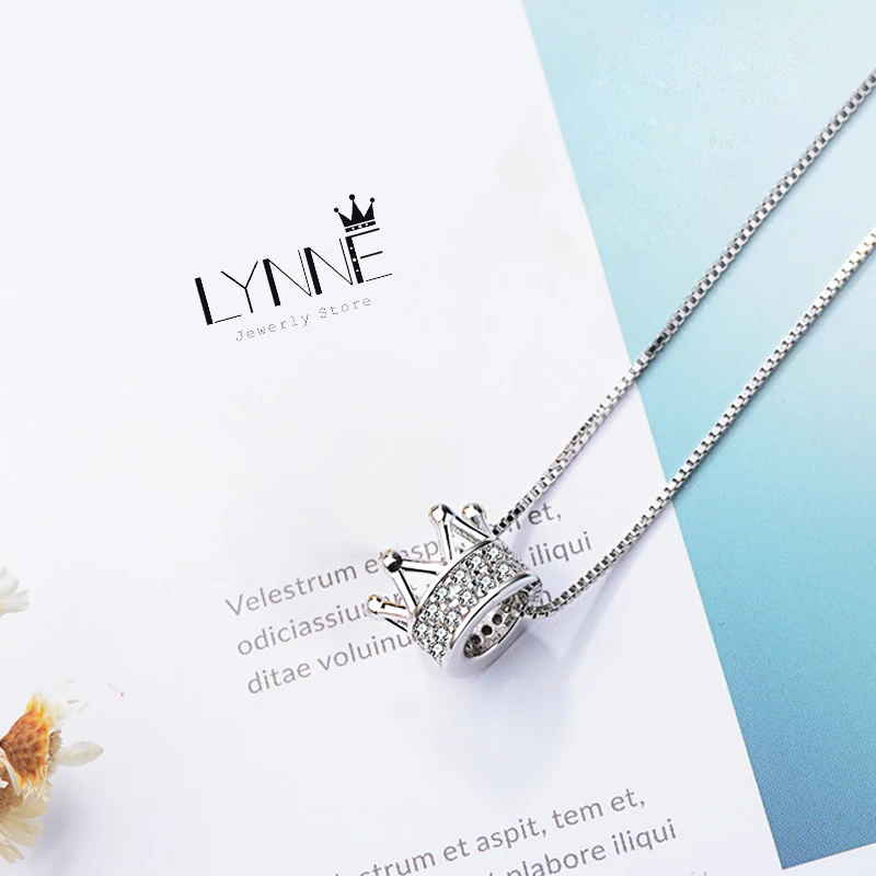 New Fashion 925 Sterling Silver Rotatable Crown Round CZ Pendant Necklace Rhinestone Charm Clavicle Necklaces Women Jewelry Gift