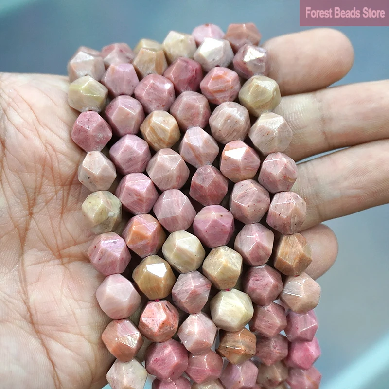 Natural Faceted Red Rhodonite Stone Spacers Loose Beads DIY Bracelet Necklace Charms 14