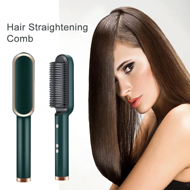 Multifunctional Fast PTC Heating Comb Ceramic Tourmaline Adjustable Anti-Scald Curling Straightening Hair Styling Brush Tool