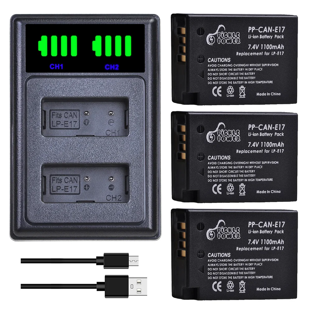 

LP-E17 LPE17 Battery For Canon EOS 200D M3 M6 750D 760D T6i T6s 800D 8000D Kiss X8i LED USB Dual Charger with Type C Port