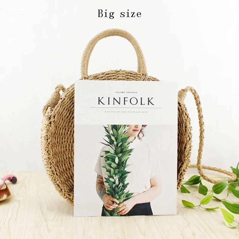 Handmade Rattan Weave Round Straw Bag Women\'s Handbag Bohemia Summer Beach Bag Knitted Shoulder Crossbody Bags Female Tote