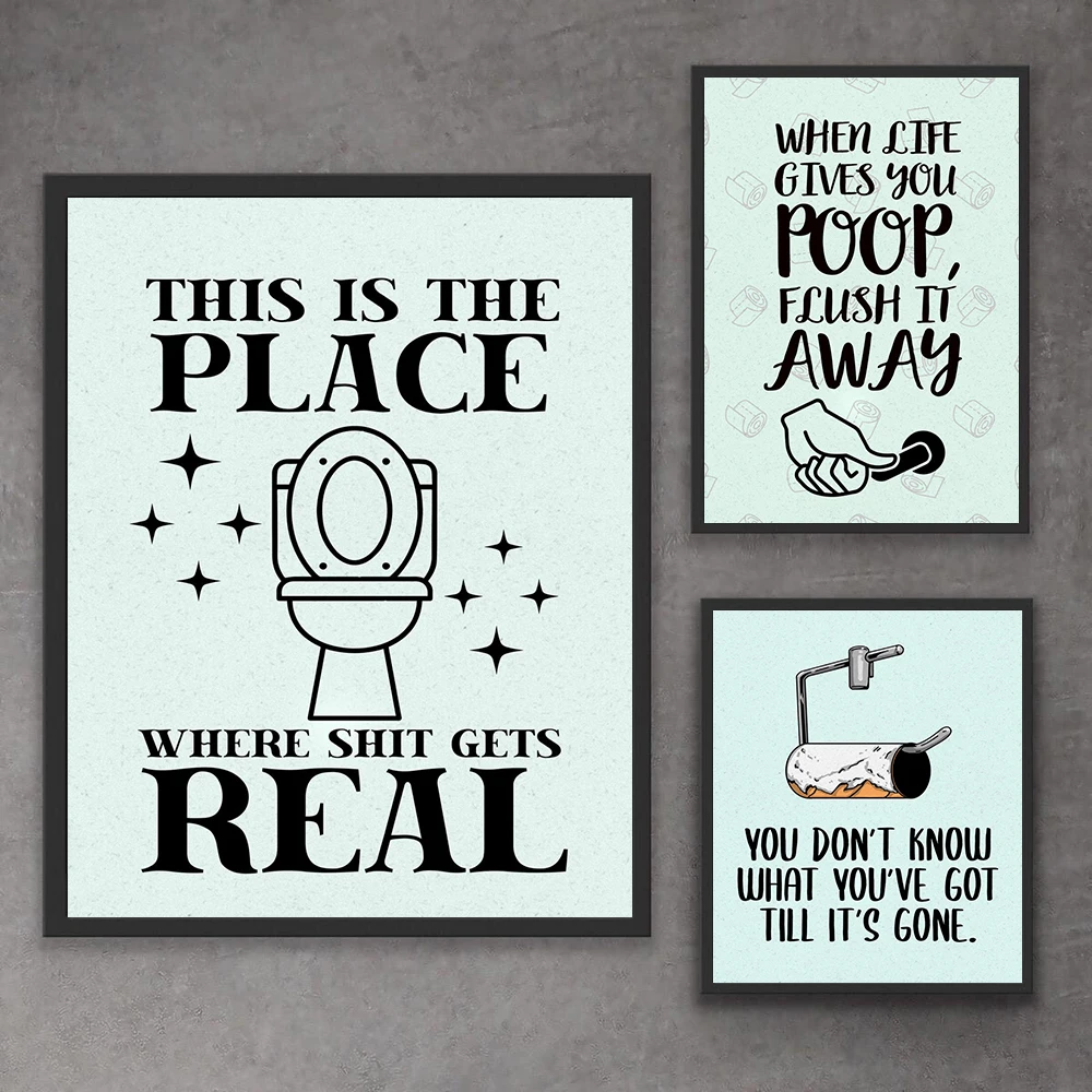 Modern Funny Toilet Poop Poster Canvas Prints Noridc Gets Real Quote Bathroom WC Wall Picture Fashion Roll Paper Painting Decor