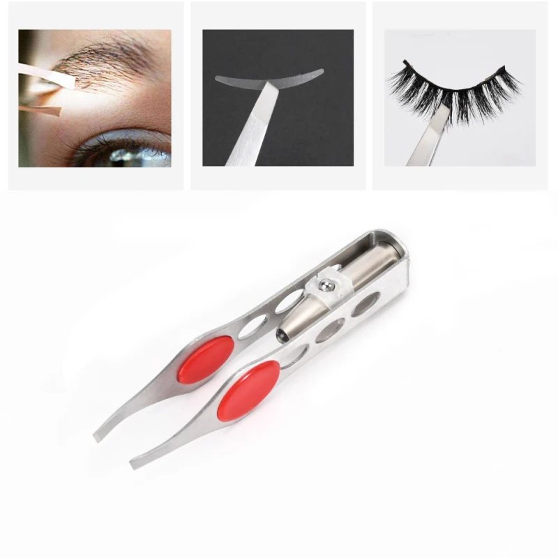 With LED Lamp Clip Eyebrow Tweezers Makeup Beauty Tools Hair Removal Clamp Mini Light Delicate Trimming