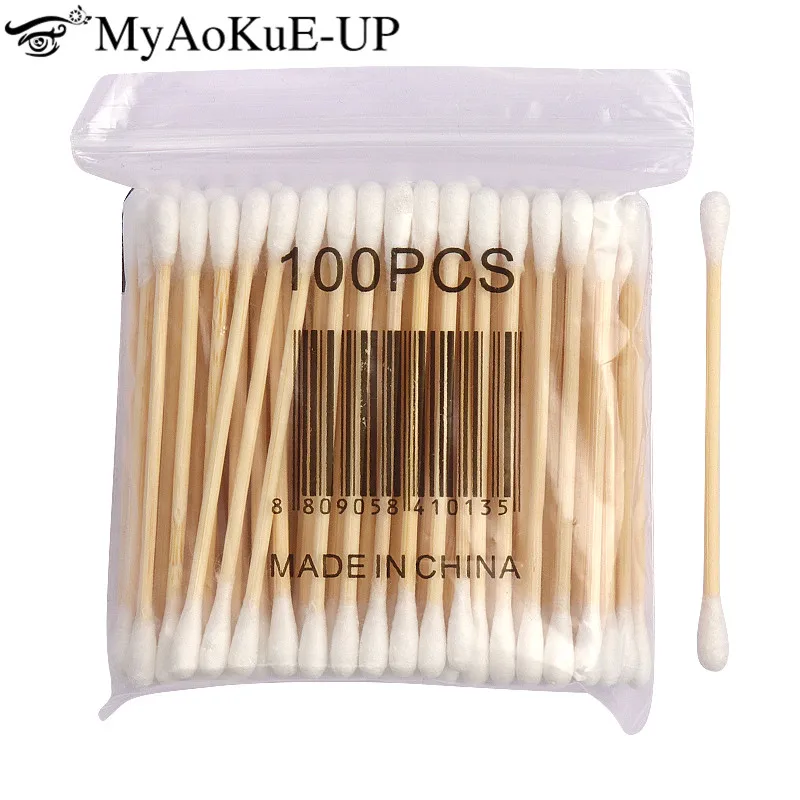 

100pcs Double Head Cotton Swab Wooden Sticks Cotton Swab Microbrush Disposable Cotton Buds For Beauty Makeup Nose Ears Cleaning