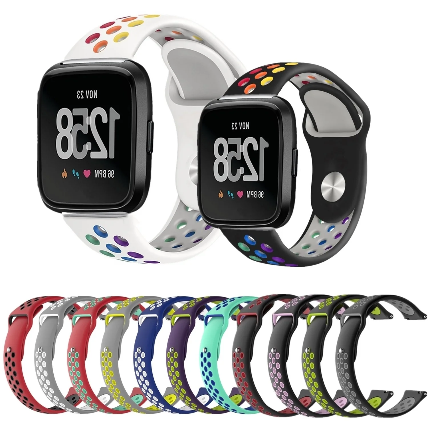 Gökkuşağı spor Band Fitbit Versa Lite akıllı saat kayışı Fitbit Versa 2 iki renk çok delikli silikon bilezik aksesuarları