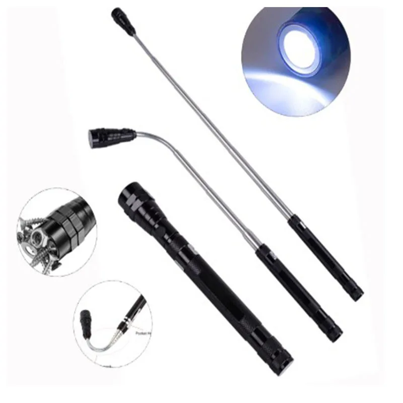 3 LED Portable flashlight Flexible Head Flashlight Torch with a magnet Telescopic Flexible lamp Pick Up Tool Lamp Light