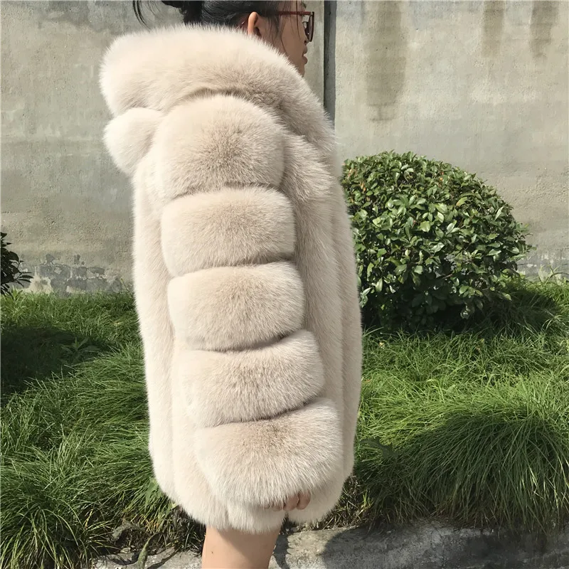 Jxwatcher Real Fur Coat Women Winter Hooded Fox Fur Coats Fashion High Quality Ladies Luxury Full Sleeves Outerwear Warm Female