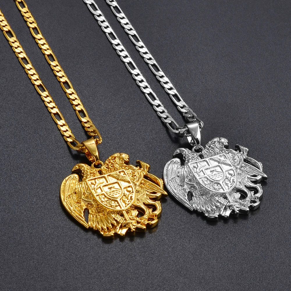 Armenia Eagle Pendant Necklaces for Women Men Gold Color Silver Color,Armenian coat of Arms Jewelry #252306