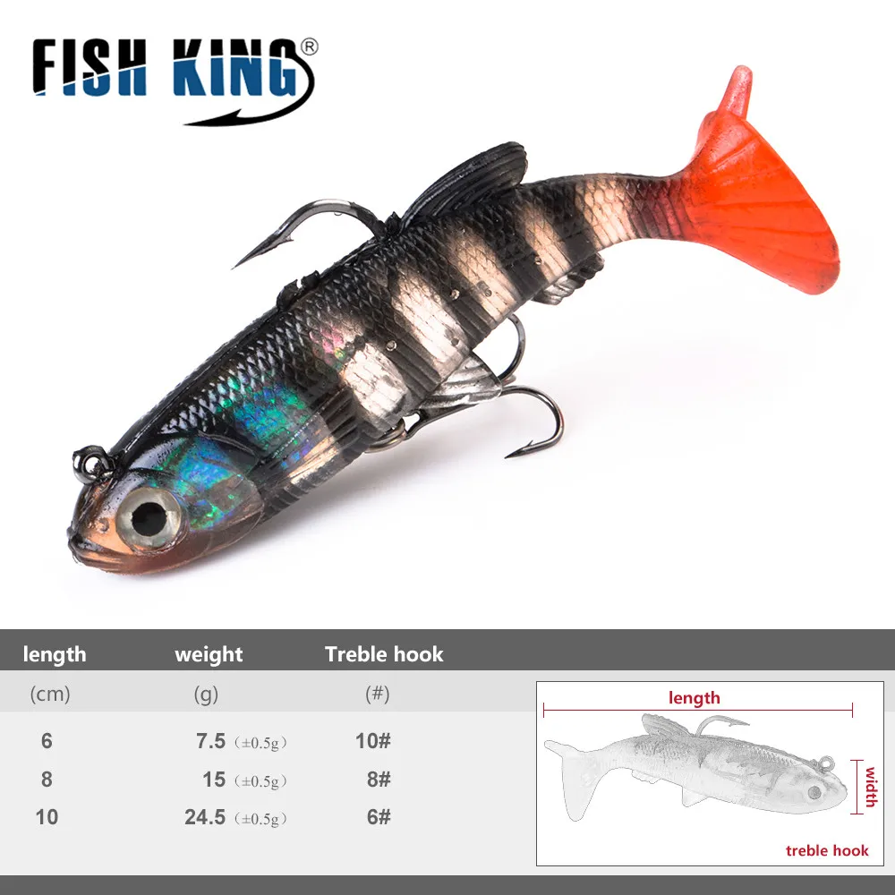 NGB 6/8/10CM 3D Eyes Fishing Lures With T Tail Pike Soft Lure Treble Hook Baits Artificial Bait Jig Head Crankbait