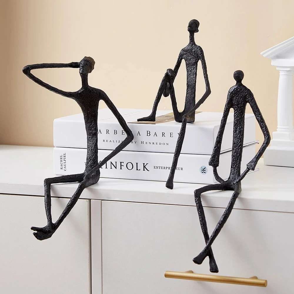 

Nordic Abstract Hanging Foot Sitting Character Ornaments Luxury Cast Iron Art Porch Bookcase Window Model Board Room Decoration