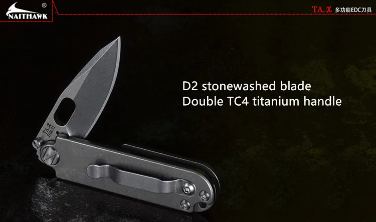 NAITHAWK TAX Pocket Gift Titanium Handle D2 Stonewashed Blade Mini Lightweight EDC Outdoor Camping Folding Knives