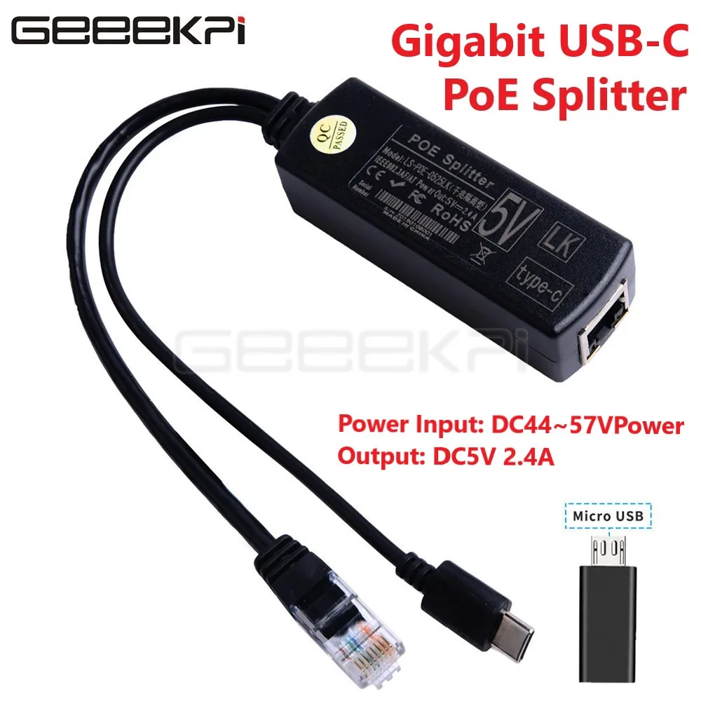 Gigabit POE Splitter Micro USB Type C Plug Power Over Ethernet IEEE 802.3af PoE Switch Extension For Raspberry Pi NanoPi