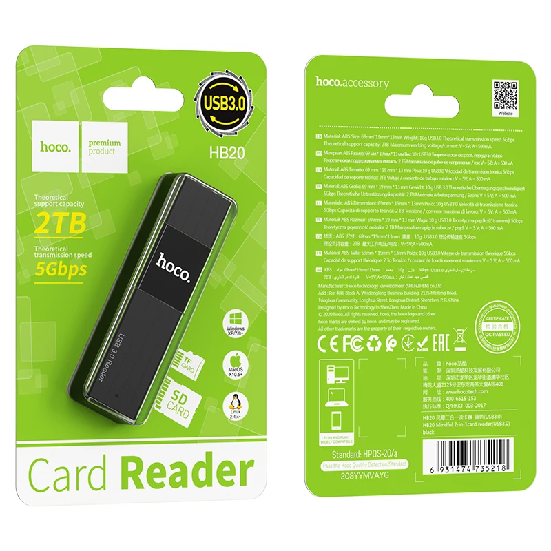 Hoco 2 em 1 leitor de cartão usb 3.0 2.0 para sd/tf cartão leitor de memória multi-cartão usb escritor adaptador flash drive portátil acessórios