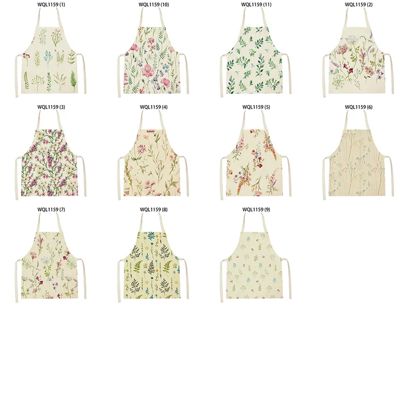 1Pcs Elegant Floral Women Kitchen Apron Green Leaves Cooking Accessories Baking Chef Child Bbq Apron 68-55cm Pinafore Delantal