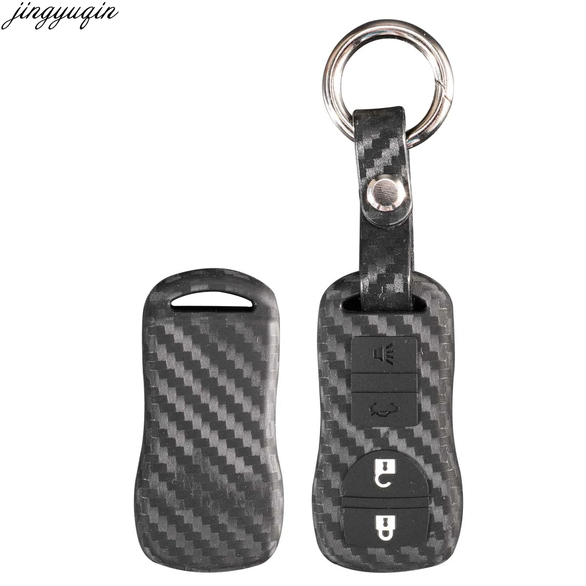 

Jingyuqin Carbon Fiber Silicone Key Case Cover For Nissan Armada Sentra 350Z Altima Maxima Infiniti Remote Keyless Shell