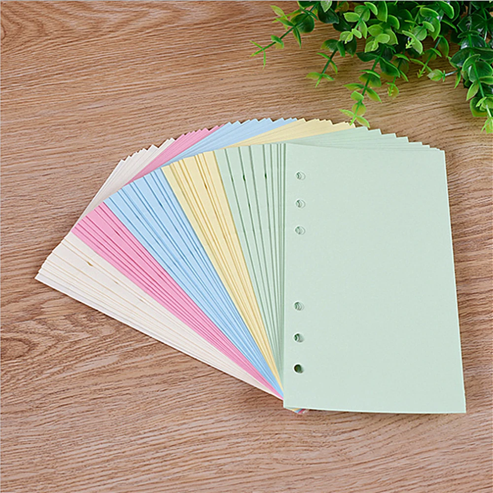 Colorful A5/A6 Loose Leaf Notebook Inner Pages 6 Holes Blank Line Planner Notepad Binder Inner Core Paper