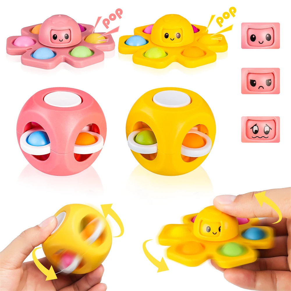 4 Pack Pop Fidget Spinner Zintuiglijke Speelgoed Octopus Gezicht Veranderende Speelgoed + Vinger Push Bubble Magic Cube Voor Anti-Angst Stress Relief