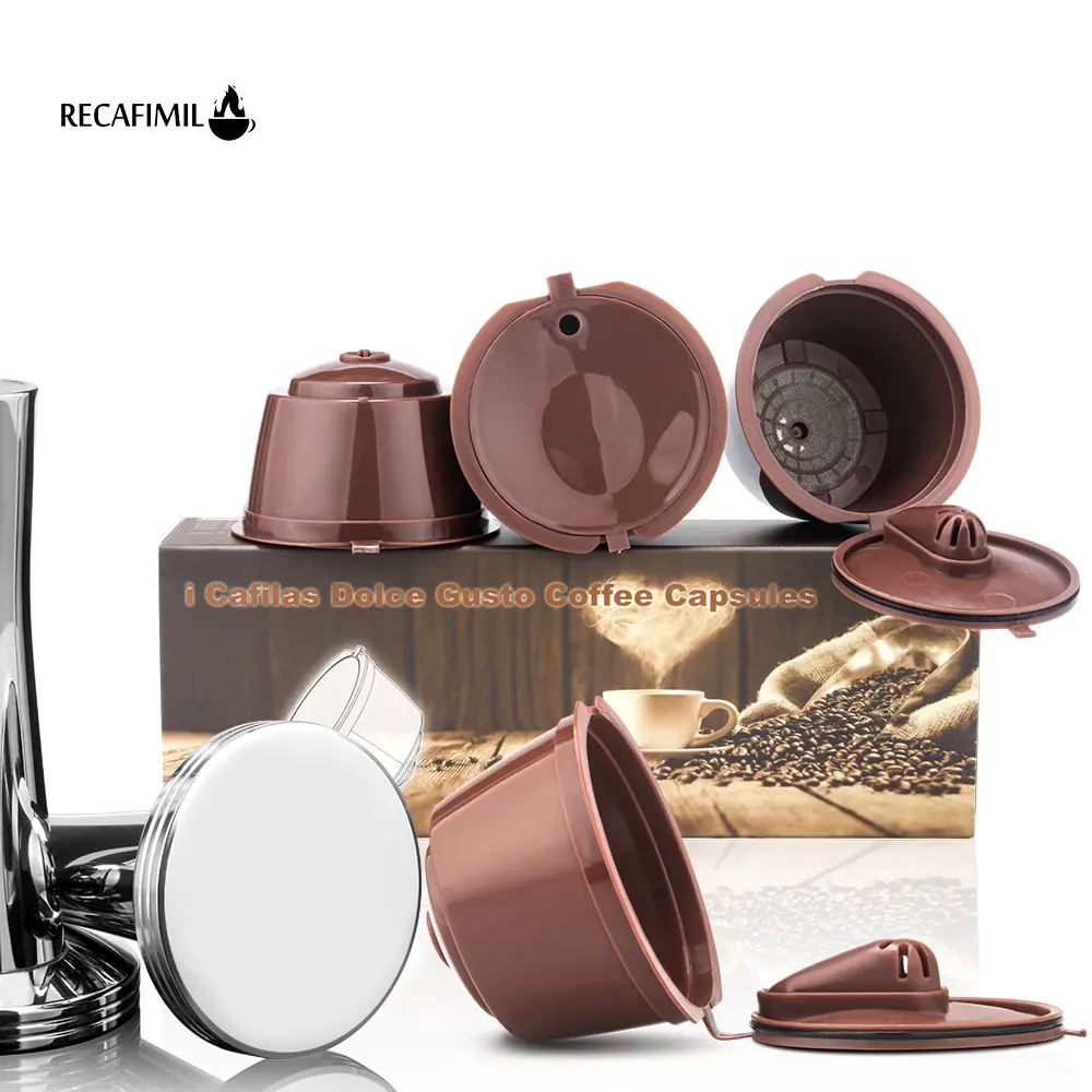 RECAFIMI Coffee Capsule for Nescafe Dolce Gusto Reusable Refill Coffee Filter with Steel Mesh Tamper Kitchen Pod Espresso Cup