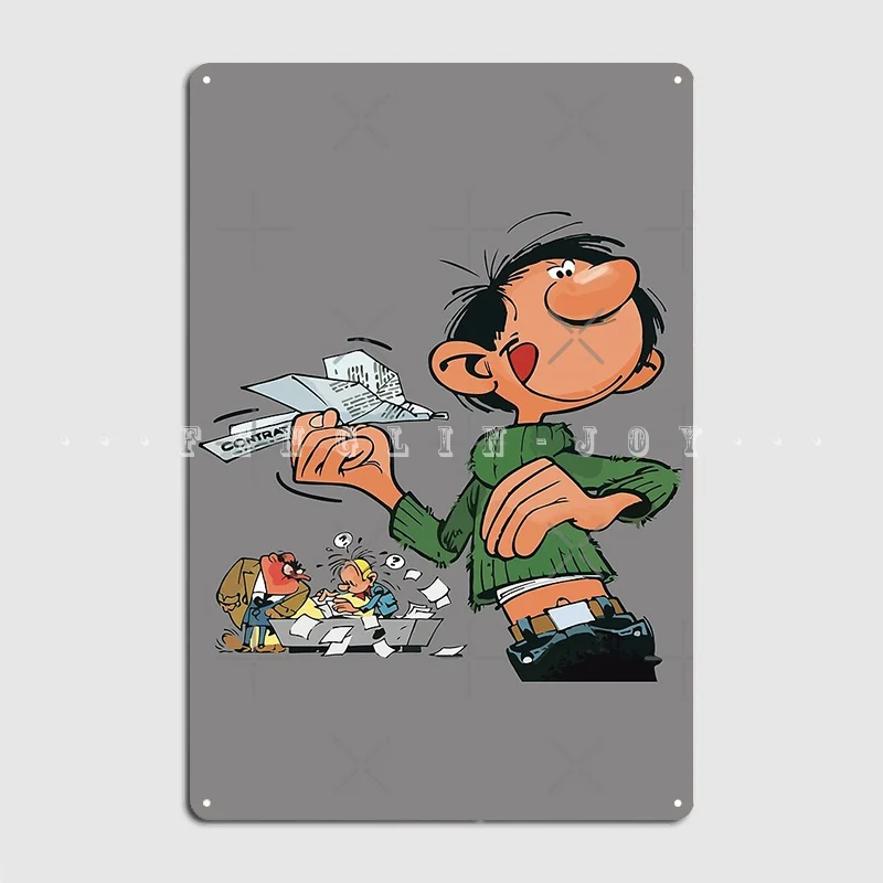 Gaston Lagaffe At The Office Gray Metal Sign Pub Mural Create Wall Plaque Tin Sign Posters