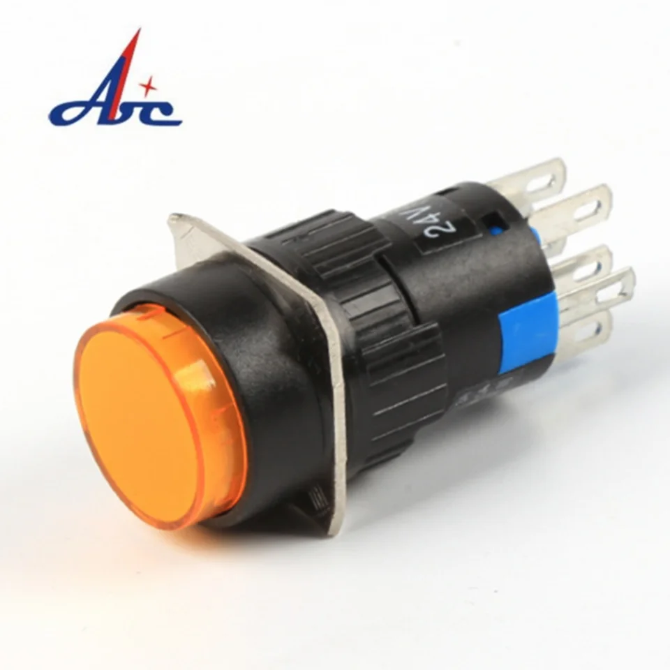 2PCS 16mm Plastic Push Button Switch Indicator Light Momentary Round With 220V Red LED Lamp 8 Pin