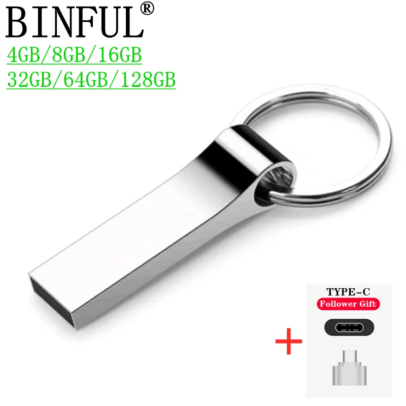 BINFUL fast pen drive 128G flash usb memory 8GB metal pendrive 16GB 32GB Key usb flash drives 64GB cle usb stick pen Type-C LOGO