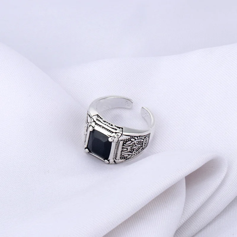 100% 925 Sterling Silver New Arrival Retro Black Crystal Men Ring Original Jewelry For Man Christmas Gift Never Fade Cheap