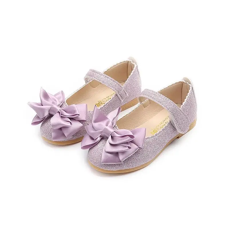 Zapatos de princesa para niños y niñas, zapatos individuales de cuero brillante, zapatos planos con lazo, zapatos pequeños de cuero para niños,