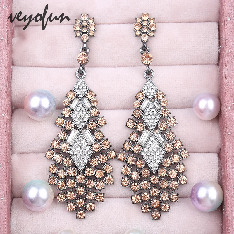 Veyofun Elegant Ethnic Full Rhinestone Drop Earrings Party Dangle Earrings For Women Fashion Jewelry Gift - Image 3