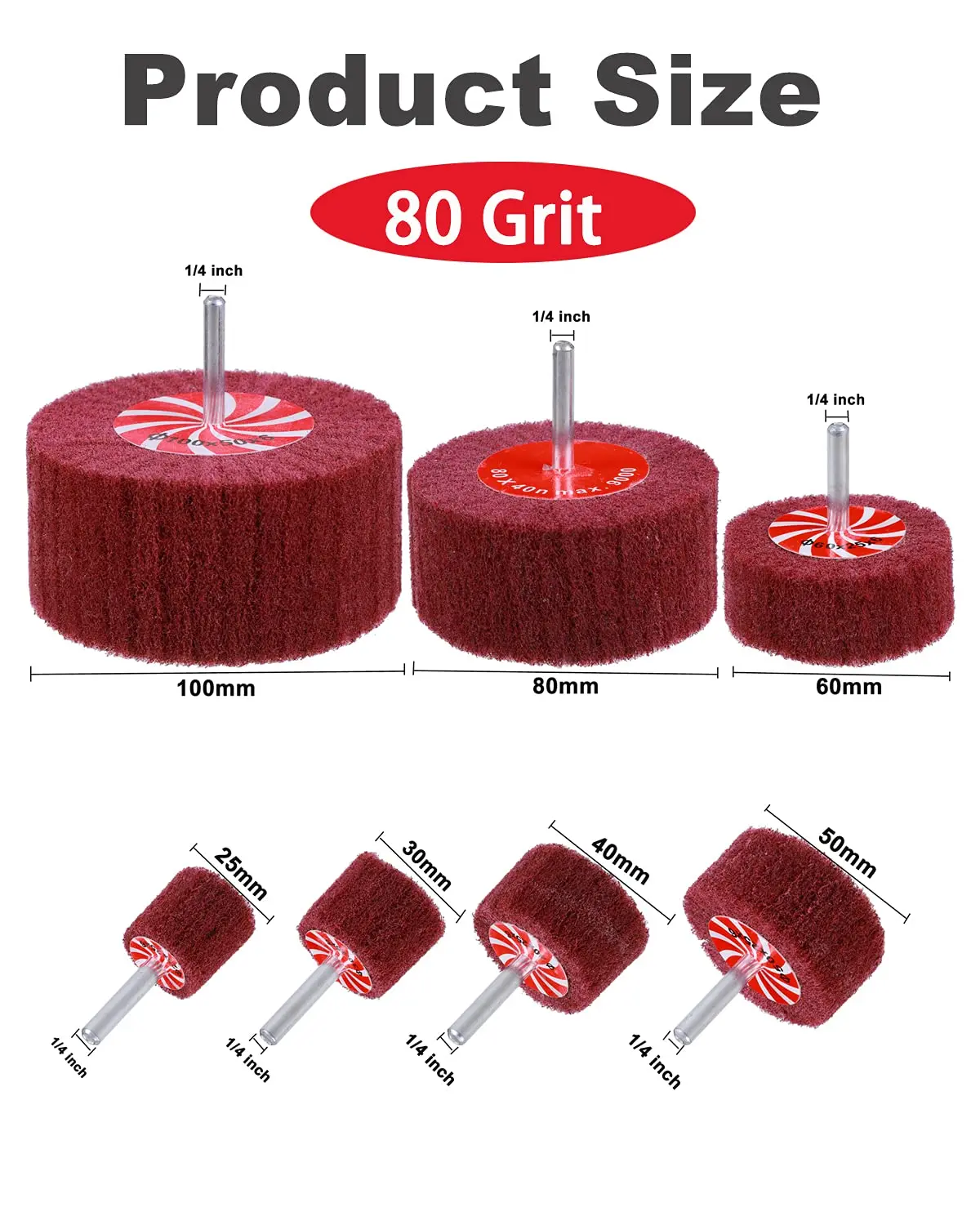 Roue à lamelles Non tissées de 20 à 100mm, tampon à récurer avec tige de 1/4 de pouce, tête de polissage en Fiber pour le nettoyage et l'élimination de la rouille