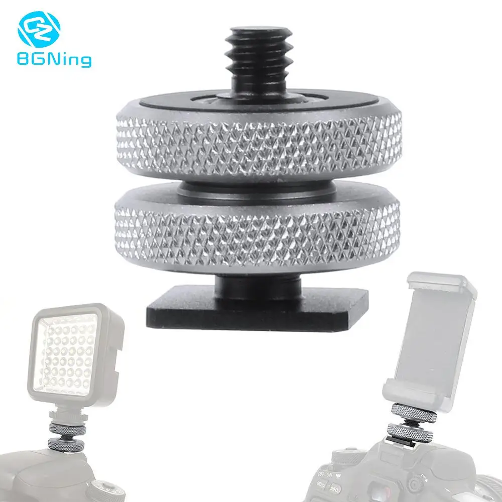 3/8 "M6 ~ 1/4" 5/8 인치 더블 콜드 슈 삼각대 마운트 스크류 플래시 마이크 핫슈 어댑터 (DSLR 카메라 사진 용 2 너트 포함)